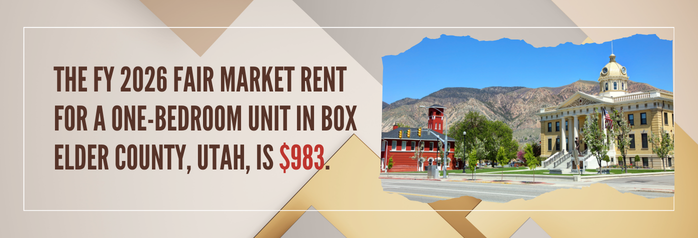 <p>The FY 2026 Fair Market Rent for a one-bedroom unit in Box Elder County, Utah, is $983.</p>