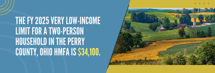<p>The FY 2025 very low-income limit for a two-person household in the Perry County, Ohio HMFA is $34,100.</p>