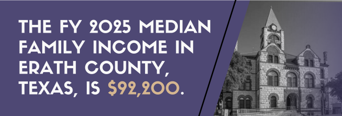 <p>The FY 2025 median family income in Erath County, Texas, is $92,200.</p>